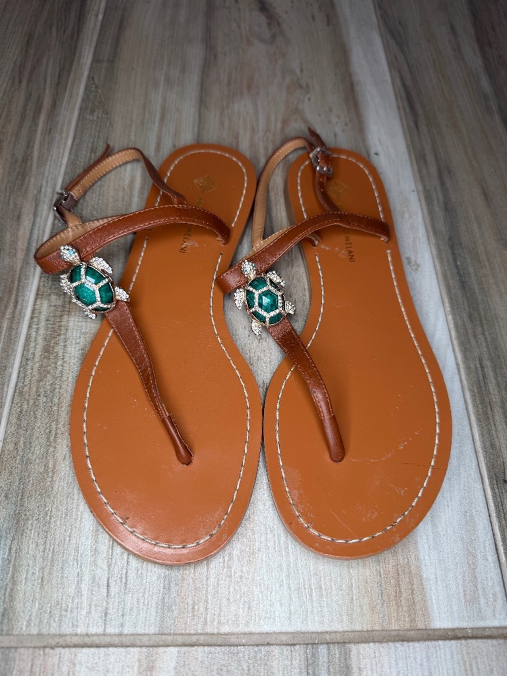 Antonio Melani Tulia Sandals Beautiful Jeweled Turtles Women 8M Adjustable Strap